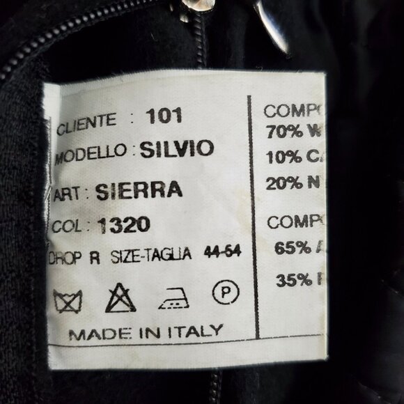 Mario Valente Mens Black Wool & Cashmere Coat Size 44 Fleur-de-lis Buttons Italy - Picture 4 of 14